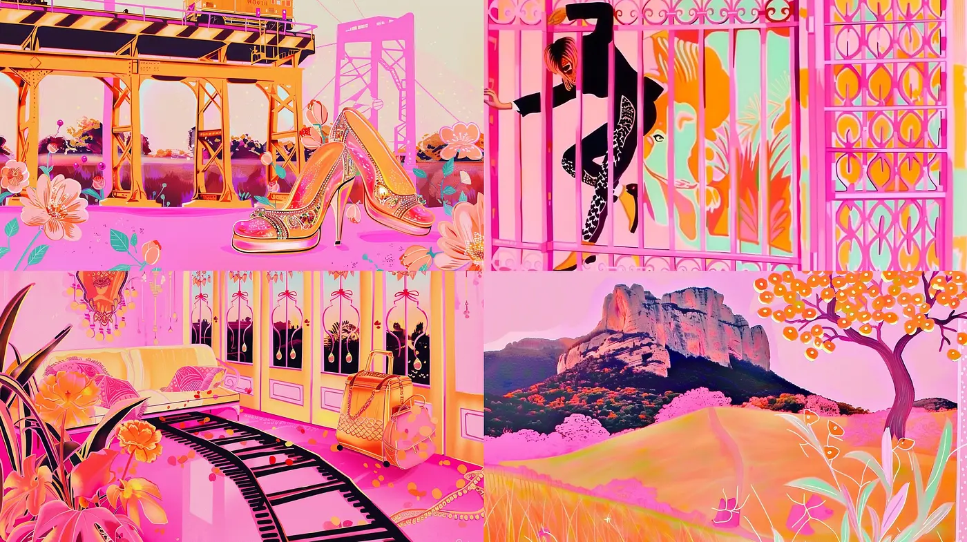 Surreal Dreamscape in Chromatic Harmony: A Vibrant Artistic Fusion - Midjourney sref style