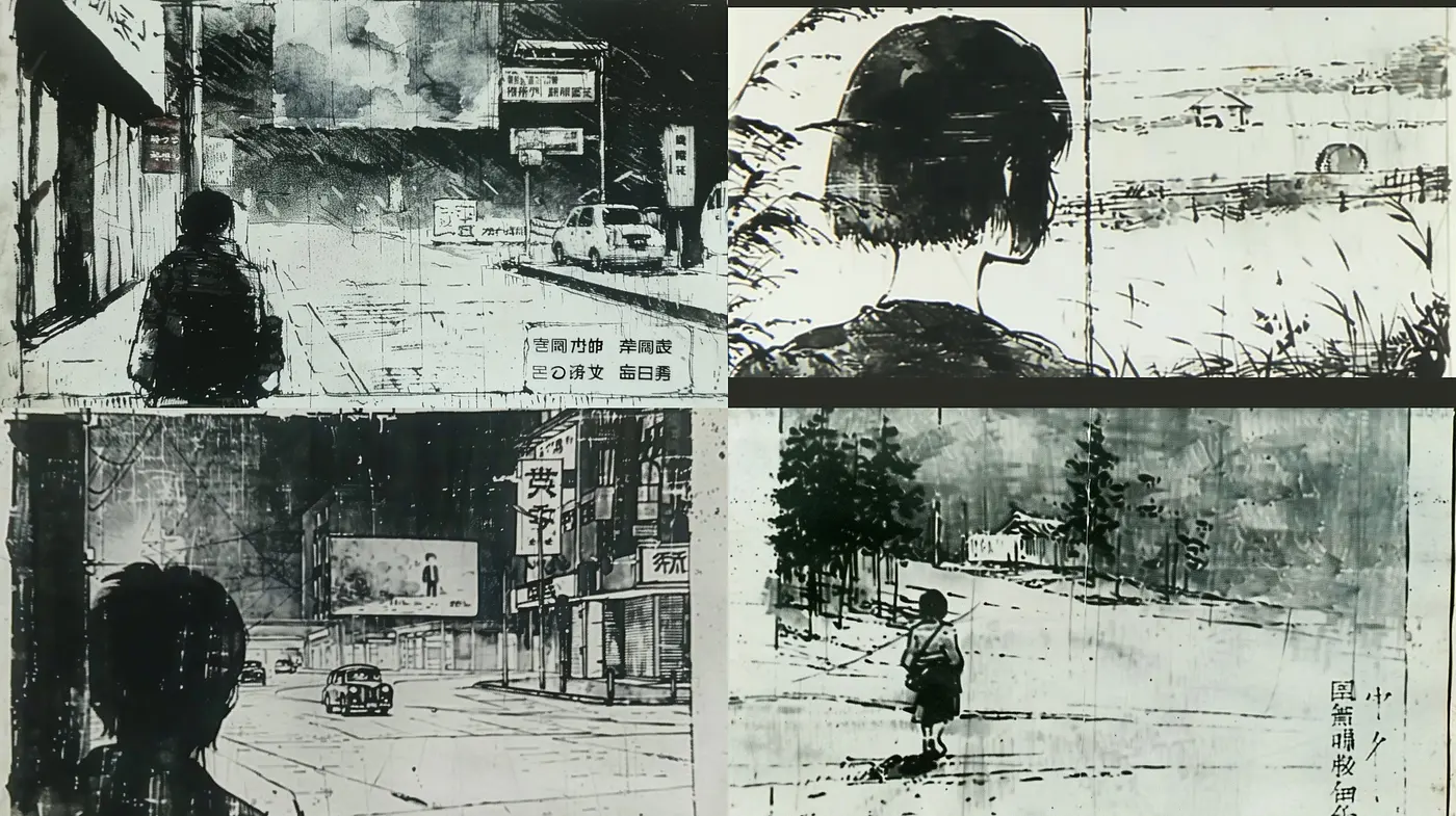Monochromatic Ink Wash Fusion with Contemporary Subjects - Midjourney sref style