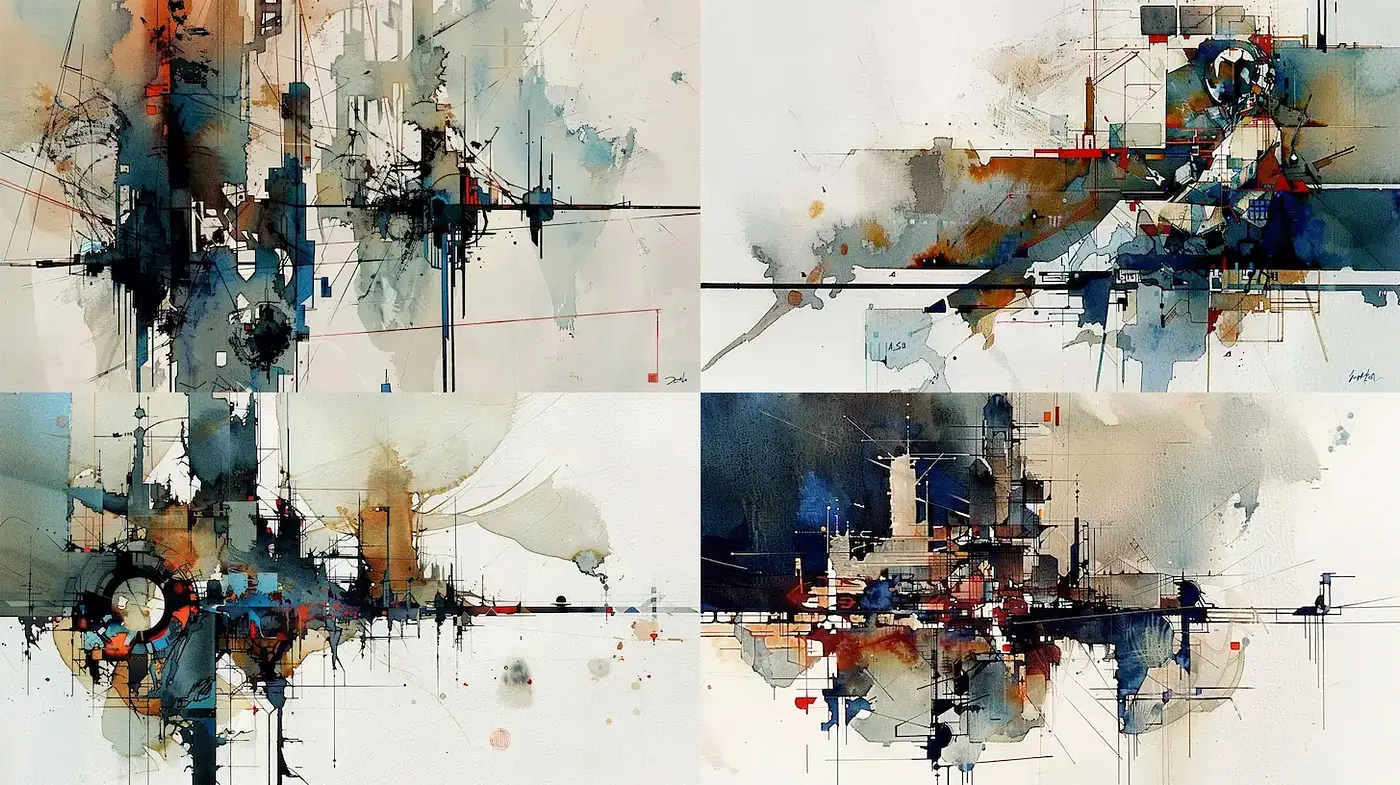 Abstract expressionism with a dynamic interplay of colors and shapes - Midjourney sref style