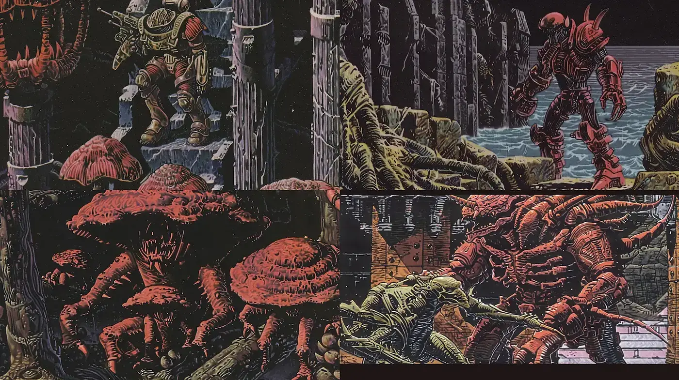 Dynamic and Gritty Sci-Fi Landscape with a Dark Palette - Midjourney sref style