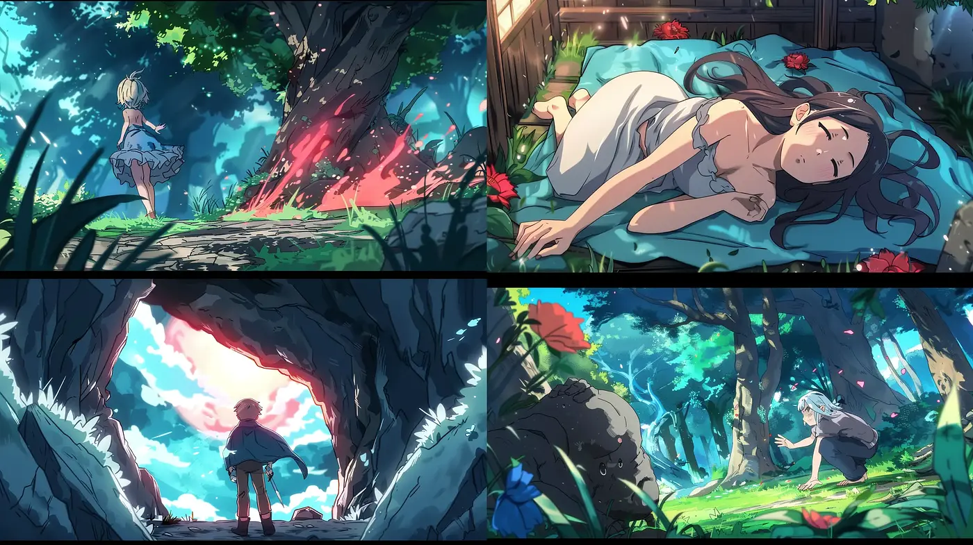Enchanted Forest Reverie: A Vivid Anime-Inspired Dreamscape - Midjourney sref style