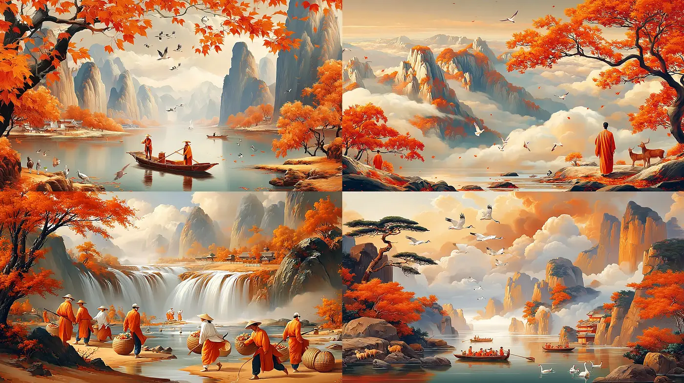 Harmonious Landscapes with Tranquil Autumn Aesthetic - Midjourney sref style