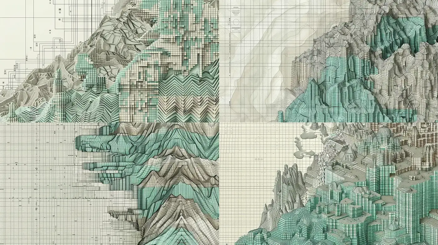 Futuristic Geometric Landscape with Abstract Textures - Midjourney sref style
