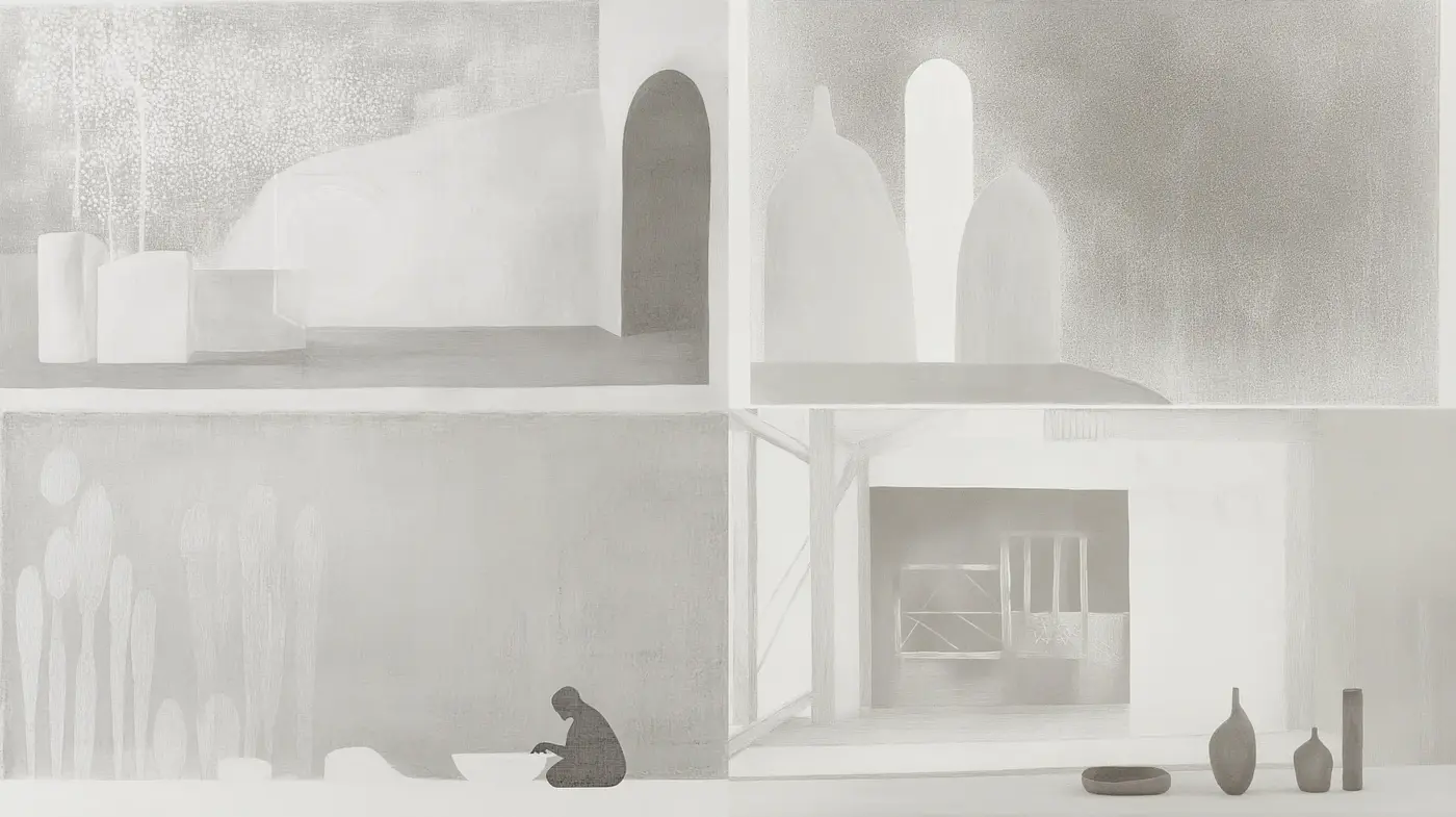 Monochromatic Serenity: A Study in Gray Scale Textures and Minimalist Composition - Midjourney sref style