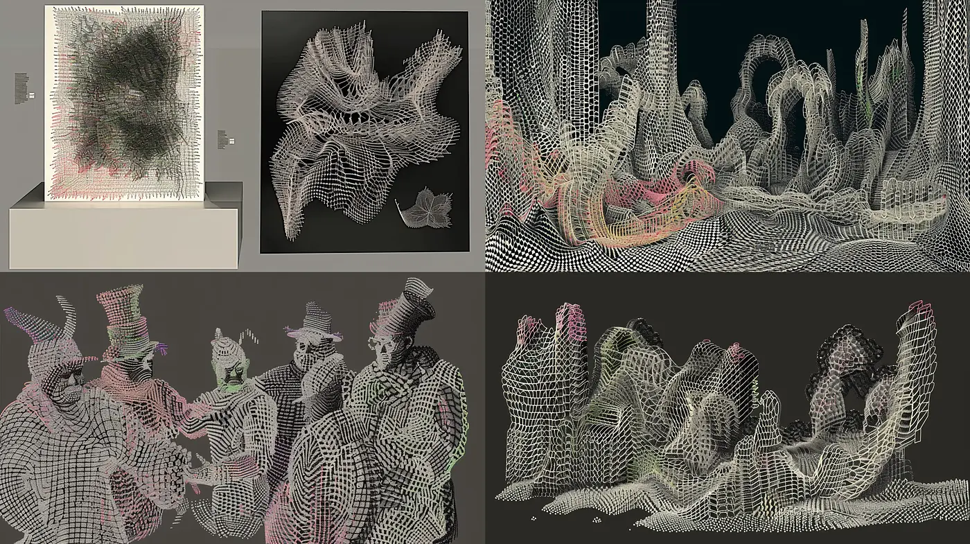 Wireframe Dreamscape: A Monochromatic Exploration of Form and Space - Midjourney sref style