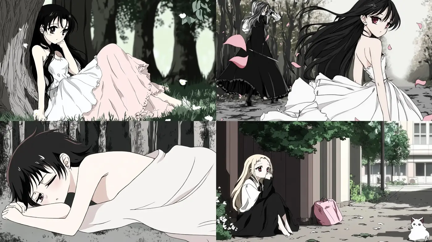 Ethereal Monochromatic Manga Sketches with Pastel Accents - Midjourney sref style