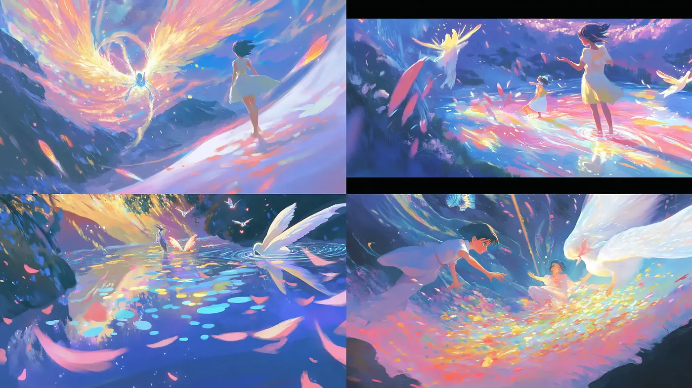 Luminescent Dreamscape: Ethereal Glow and Dynamic Swirls in Digitally Painted Harmony - Midjourney sref style