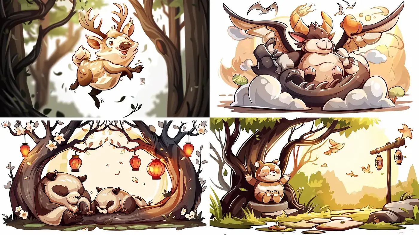 Charming Whimsical Animal Illustrations with Fairy Tale Influences - Midjourney sref style