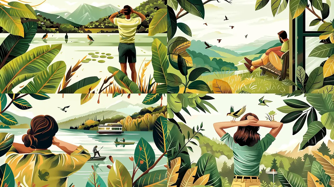 Serene Panoramic Vistas in Stylized Nature Illustrations - Midjourney sref style