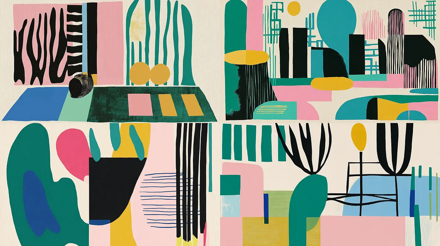 Abstract Midcentury Modern Fusion with a Muted Retro Color Scheme - Midjourney sref style