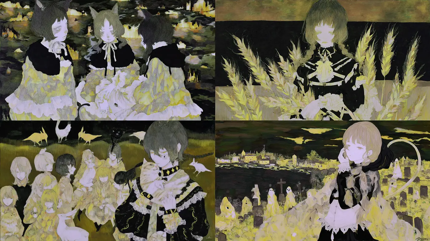 Eerie and Ethereal Expressions in a Whimsical Dark Fantasy Style - Midjourney sref style