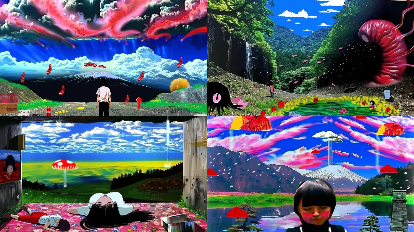 Surreal Dreamscapes with Vivid Textures and Anime Influences - Midjourney sref style