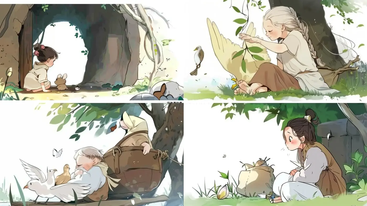 Serene Storybook Illustration Panorama - Midjourney sref style