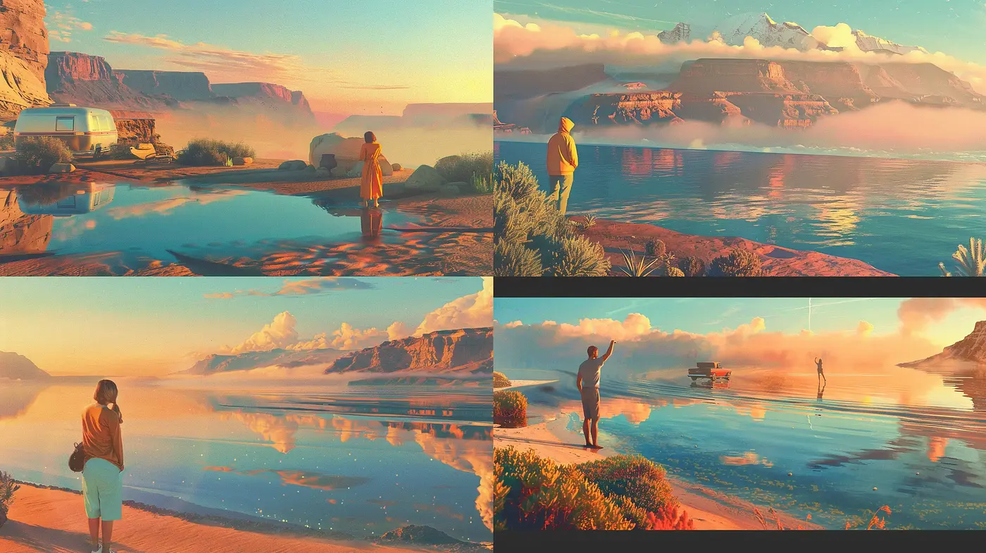 Serene Dusk Mirage: Harmony of Warmth and Reflection - Midjourney sref style