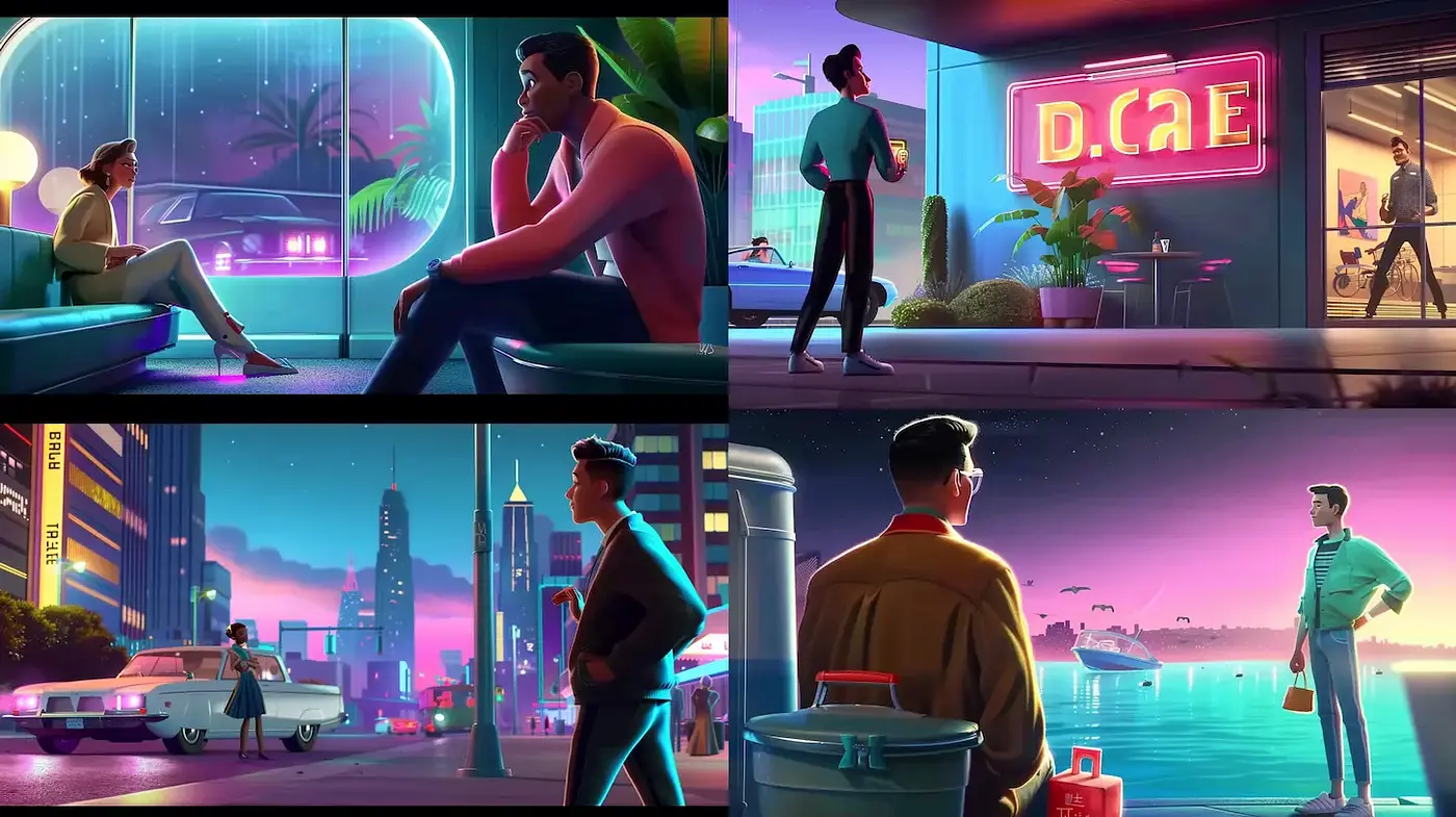Vibrant Urban Retro-Futurism with a Dreamlike Quality - Midjourney sref style