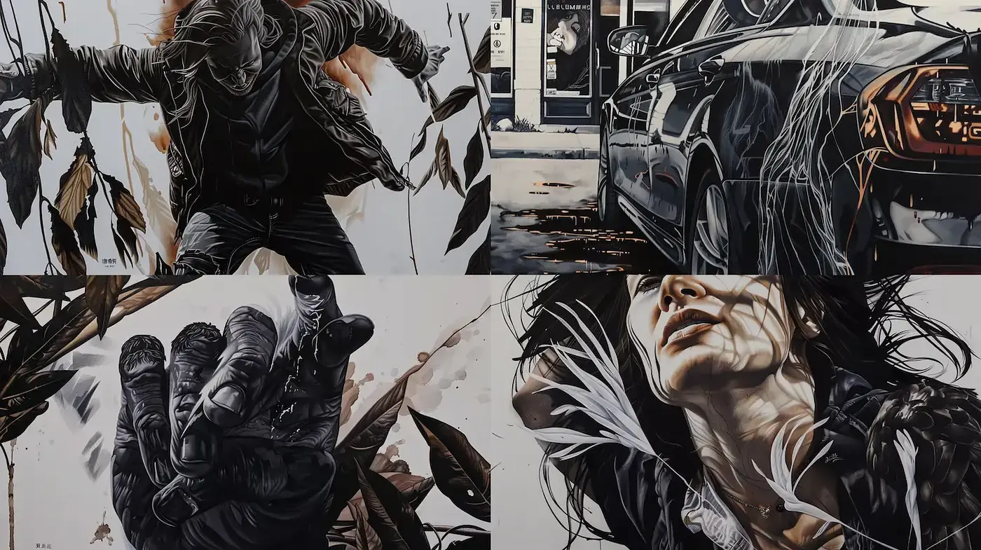 Striking and Dynamic Illustrations with Urban Themes and Intense Emotion - Midjourney sref style