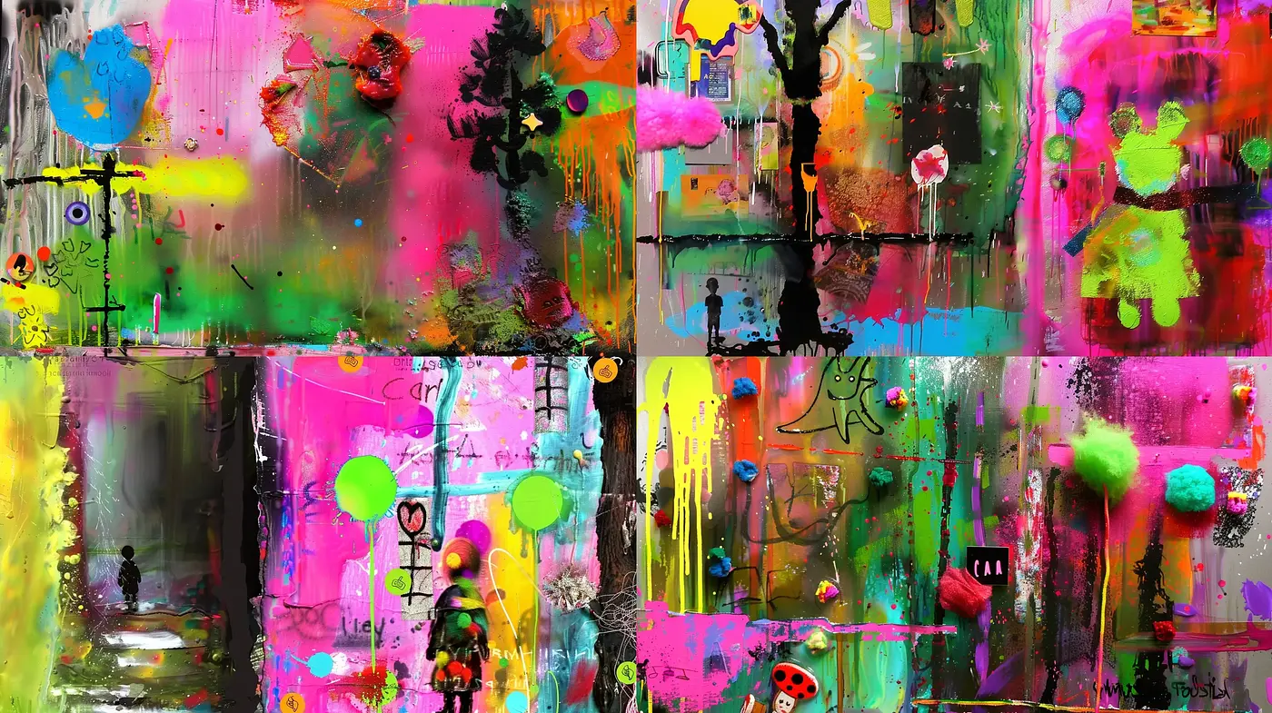 Abstract Expressionist Fusion with Vibrant Graffiti Overtones - Midjourney sref style
