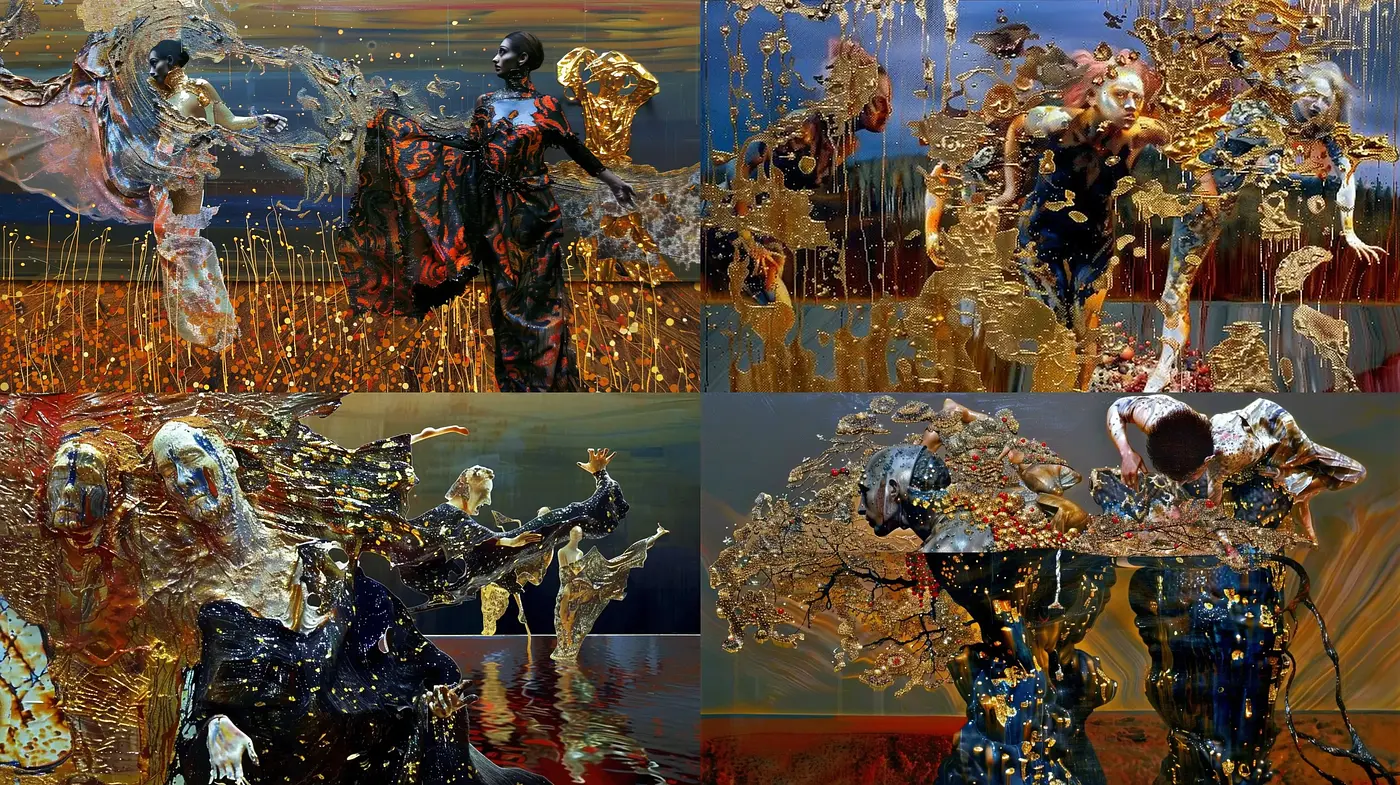 Abstract Interplay of Warm Tones and Metallic Textures - Midjourney sref style