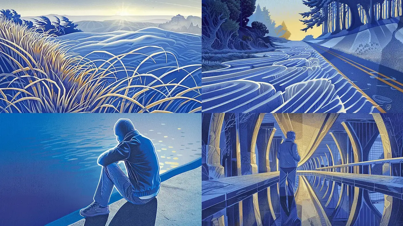Calming Harmony of Blue Tones and Soft Textures - Midjourney sref style