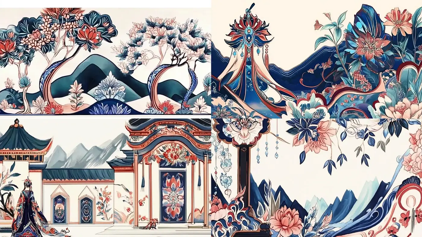 Elegant Floriate Patterns with East Asian Aesthetics and Contemporary Illustration Techniques - Midjourney sref style
