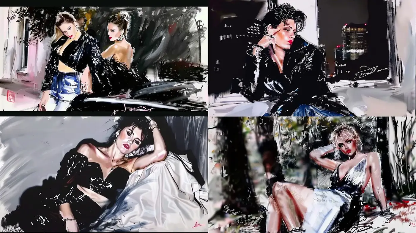 Edgy Glamour with a Contemporary Illustration Style - Midjourney sref style