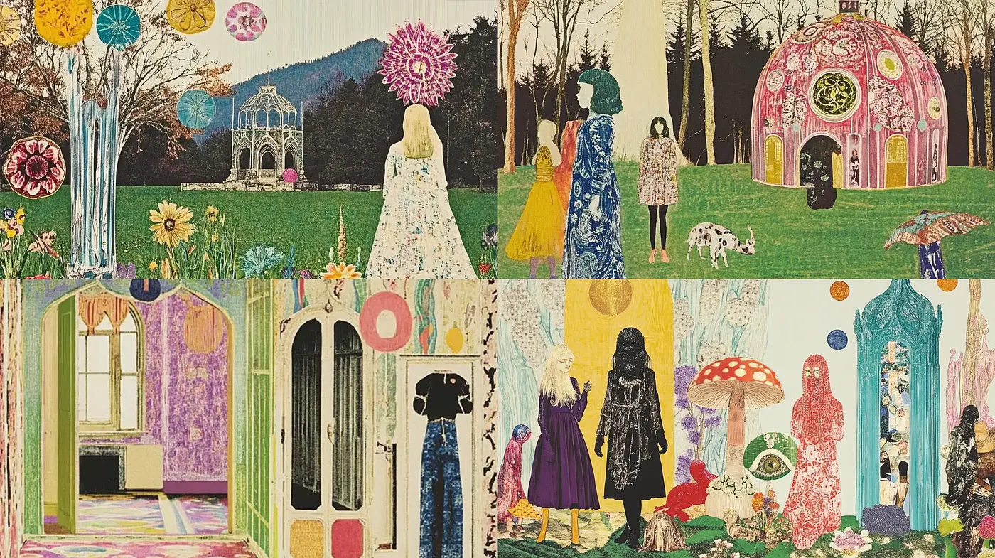Whimsical Collage Garden of Chromatic Revelry - Midjourney sref style