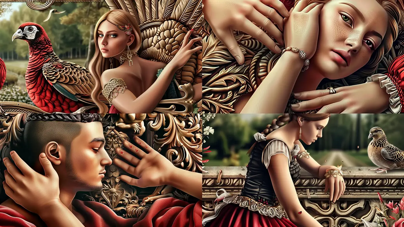 Baroque Elegance with Surrealist Overtones - Midjourney sref style