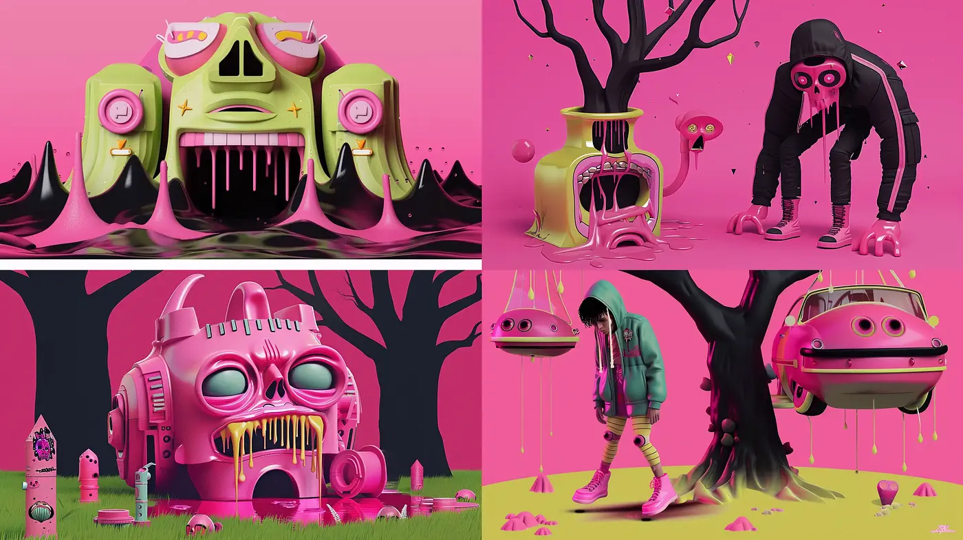 Surreal Pink-Infused Retrofuturistic Panorama - Midjourney sref style