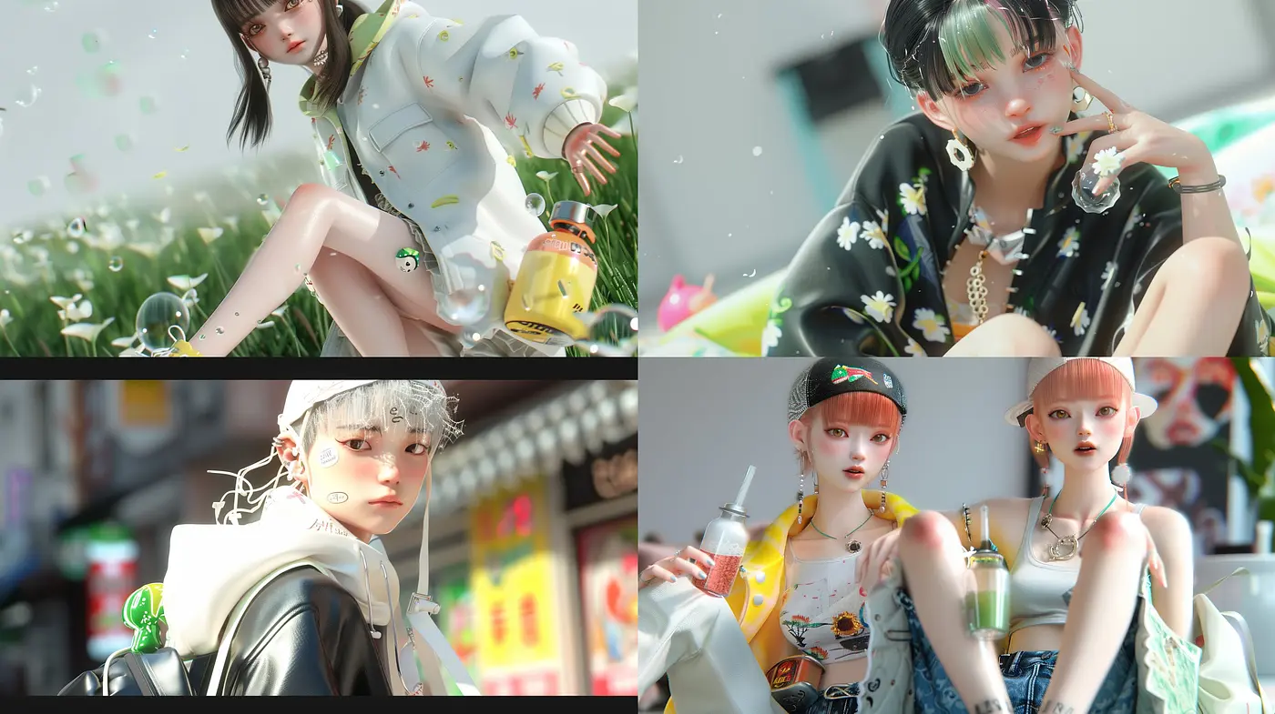 Contemporary Neon Pastel Dreamscape: A Fusion of Digital Gloss and Anime-Inspired Aesthetics - Midjourney sref style