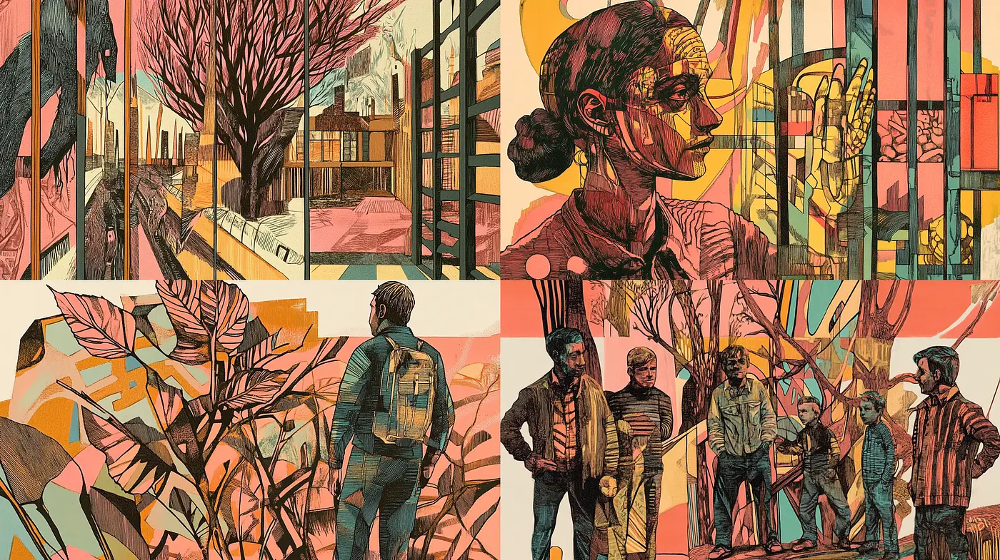 Eclectic Textured Harmony: A Fusion of Modern and Retro Graphic Novel Aesthetics - Midjourney sref style