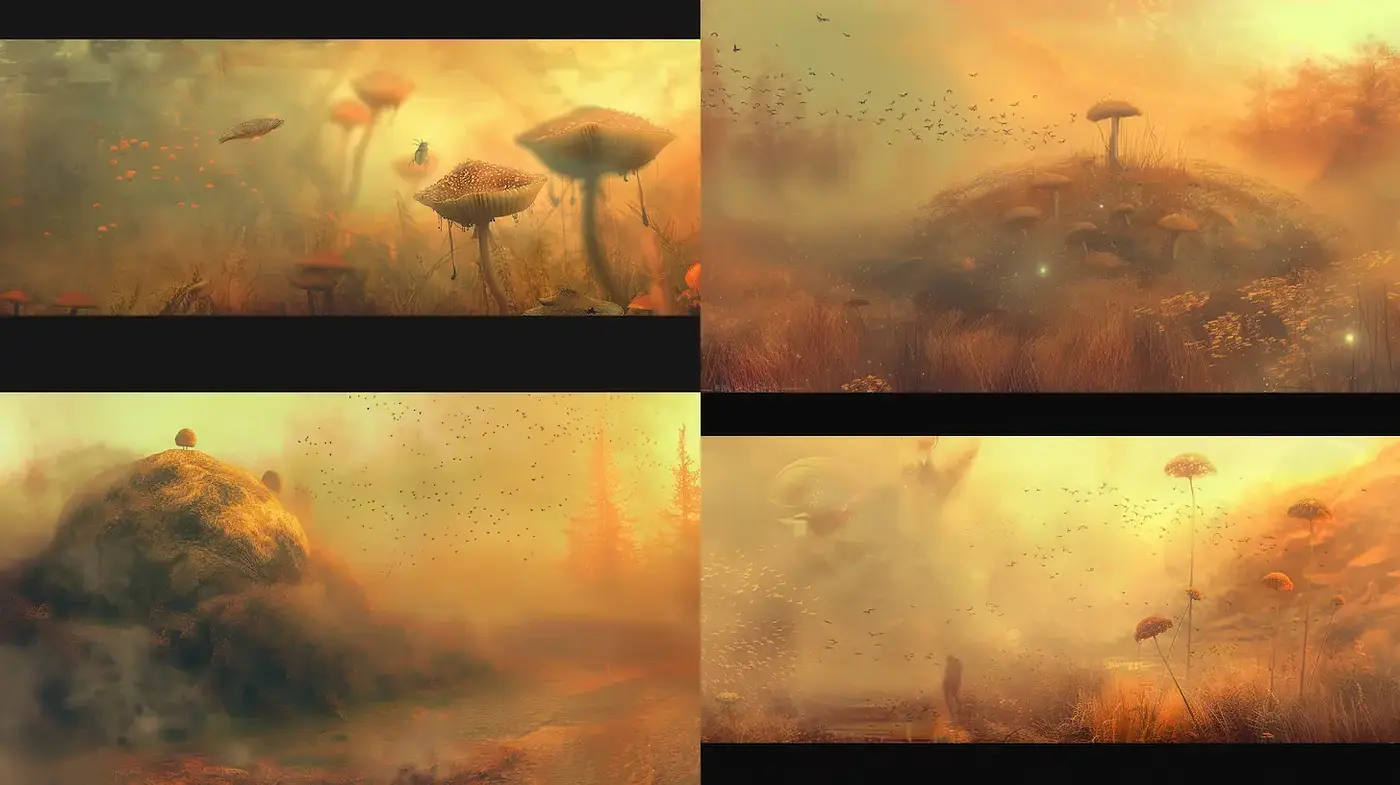 Mystical and Ethereal Landscape with Surreal Flora - Midjourney sref style
