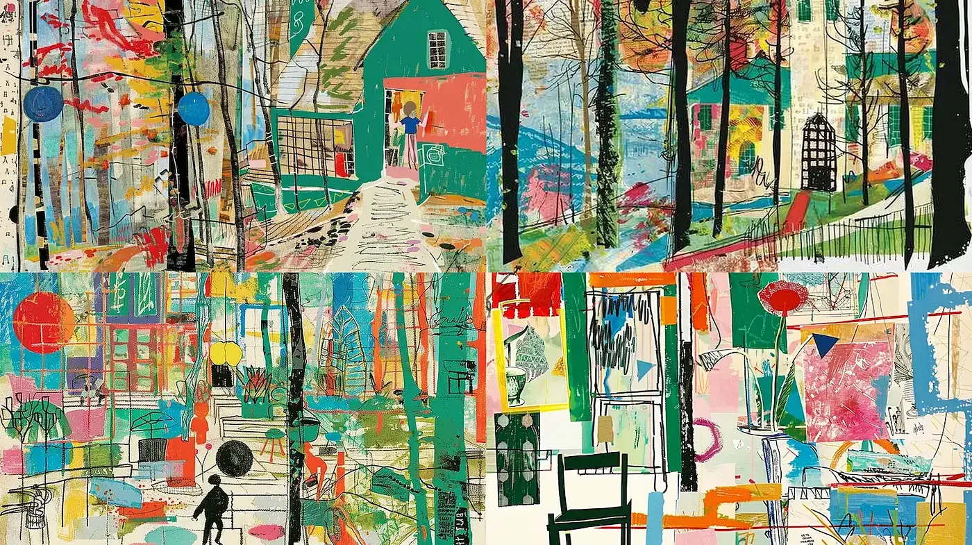 Abstract Expressionist Collage with Vivid Colors and Energetic Textures - Midjourney sref style