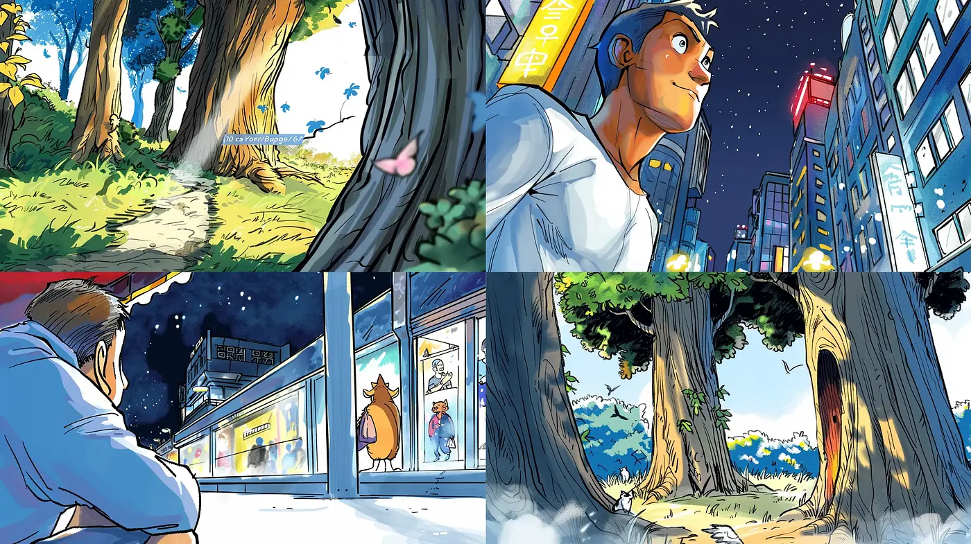 Luminous Urban Dreamscape: A Vivid Fusion of Detailed Comic Art and Expressive Storytelling - Midjourney sref style