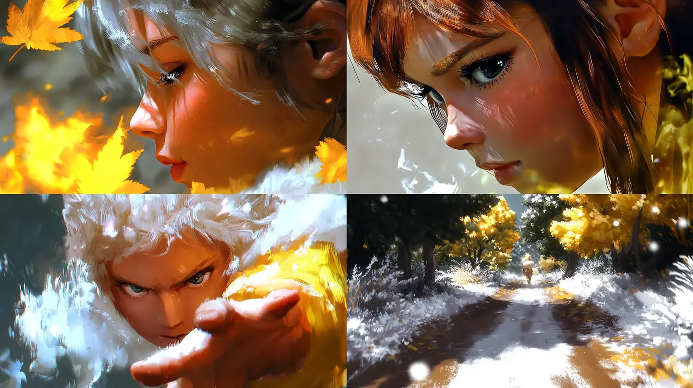 Autumnal Hues and Dynamic Brushwork Harmony - Midjourney sref style