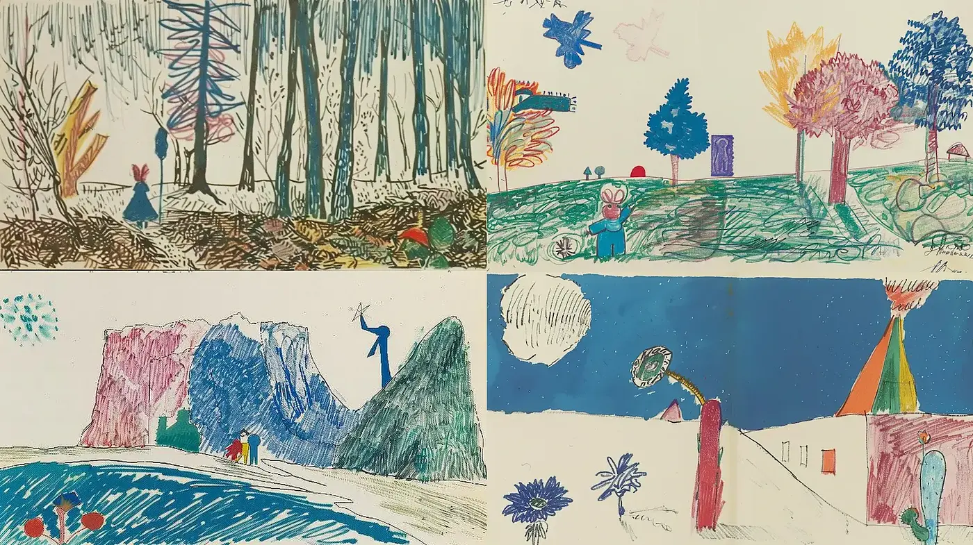 Vibrant Childlike Expressionism with Mixed Techniques - Midjourney sref style