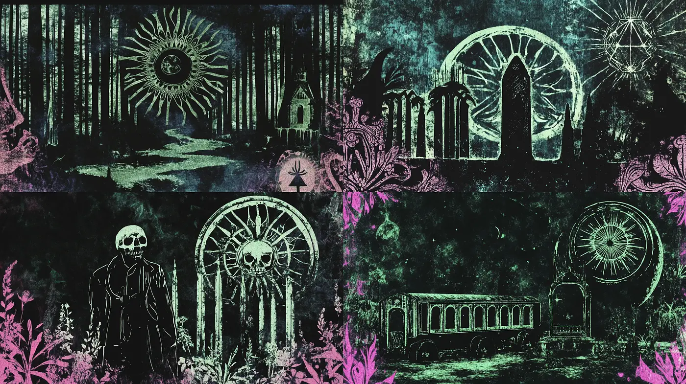 Ethereal Gothic Fusion with Floral and Architectural Motifs - Midjourney sref style