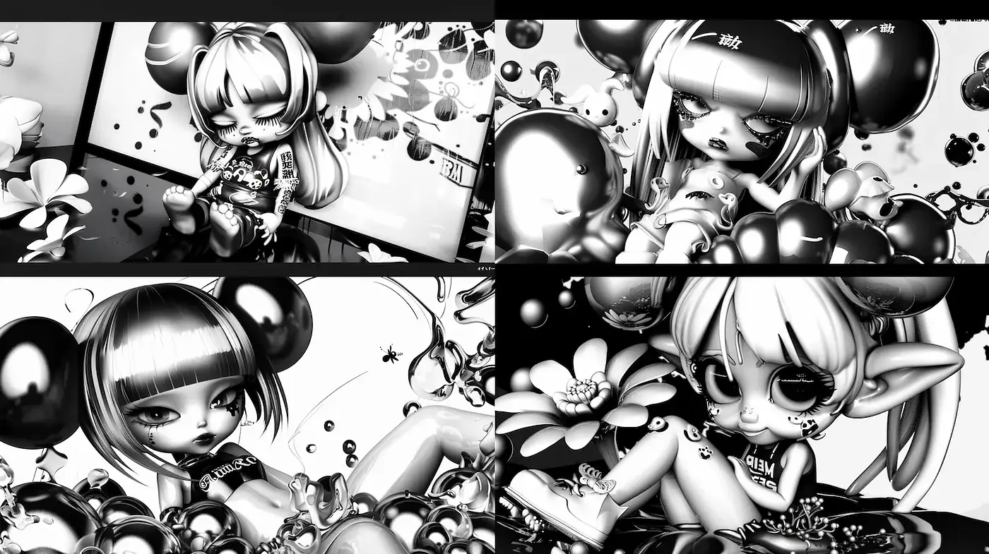 Monochromatic Manga Aesthetics with a Playful Yet Melancholic Vibe - Midjourney sref style