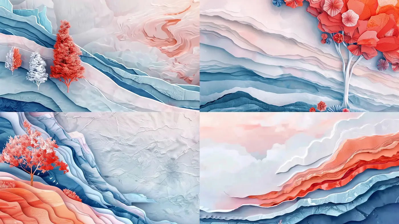 Serene Layered Landscapes in a Pastel Dreamscape Tone - Midjourney sref style