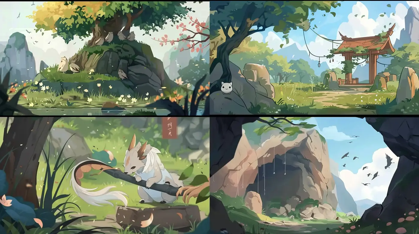 Serene Nature's Embrace with Eastern Aesthetics and Lush Brushwork - Midjourney sref style