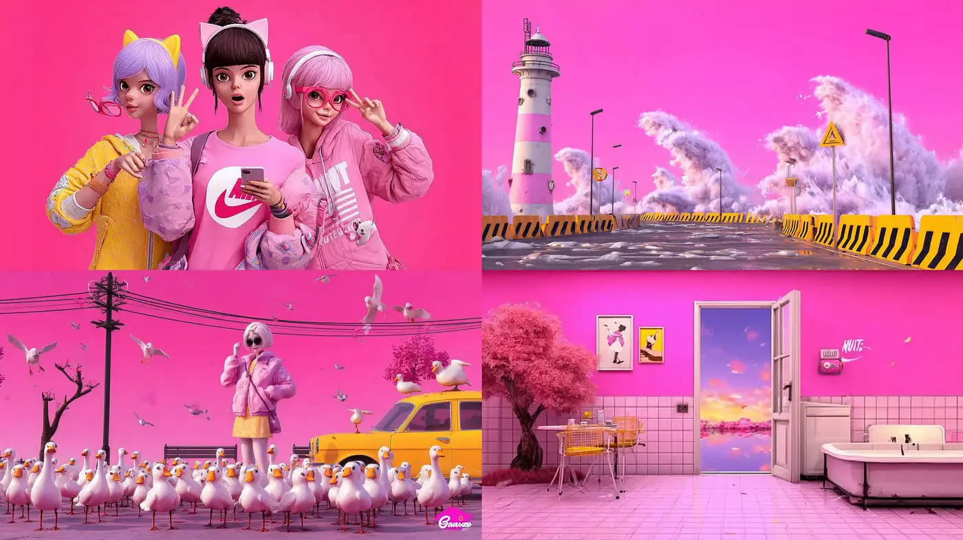Vibrant, whimsical digital art with playful characters - Midjourney sref style