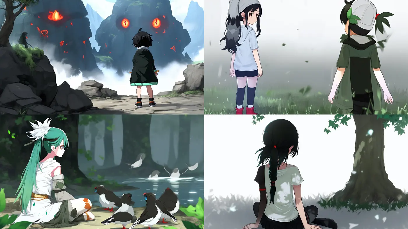 Serene Anime-Inspired Landscape and Character Vignettes - Midjourney sref style