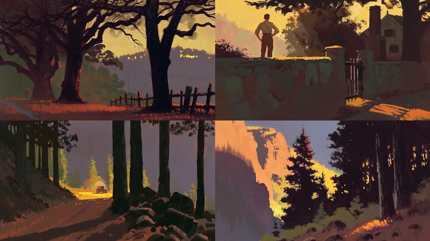 Twilight Hues of Stylized Wilderness - Midjourney sref style