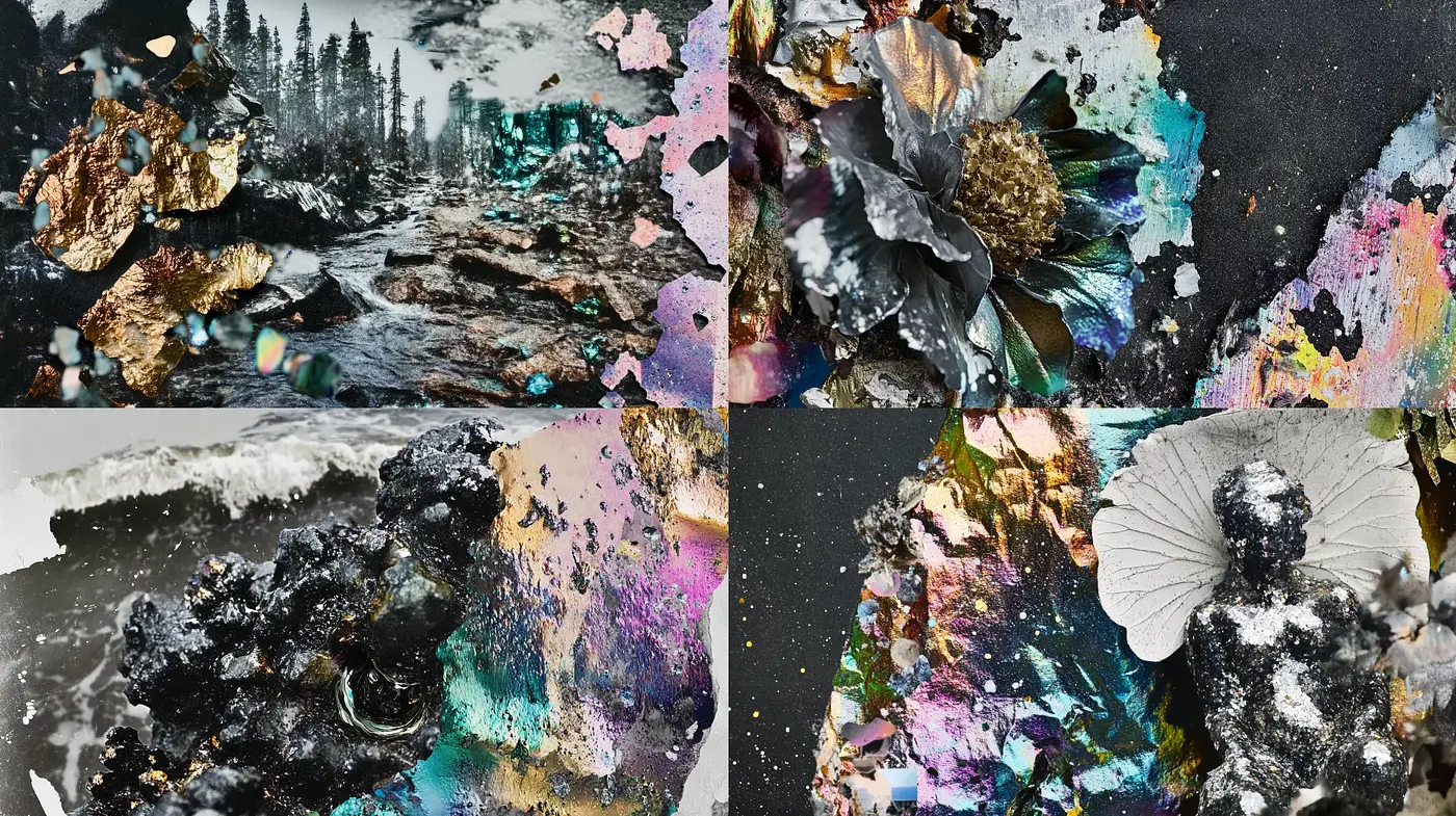 Abstract Textural Melange with Expressive Color Blends - Midjourney sref style