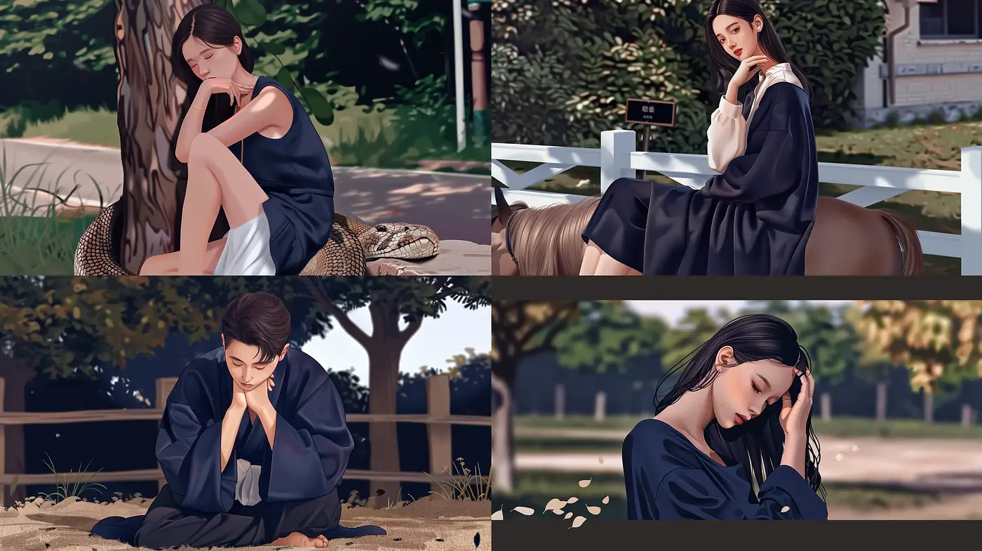 Contemplative Serenity: Harmonious Blend of Anime Serenity and Delicate Realism - Midjourney sref style