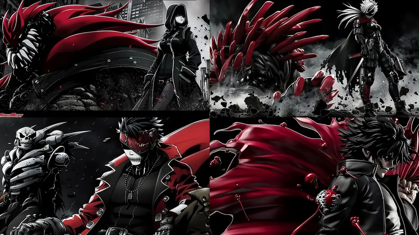 Dynamic and Intense Anime-Inspired Illustrations with a Dark Aesthetic - Midjourney sref style