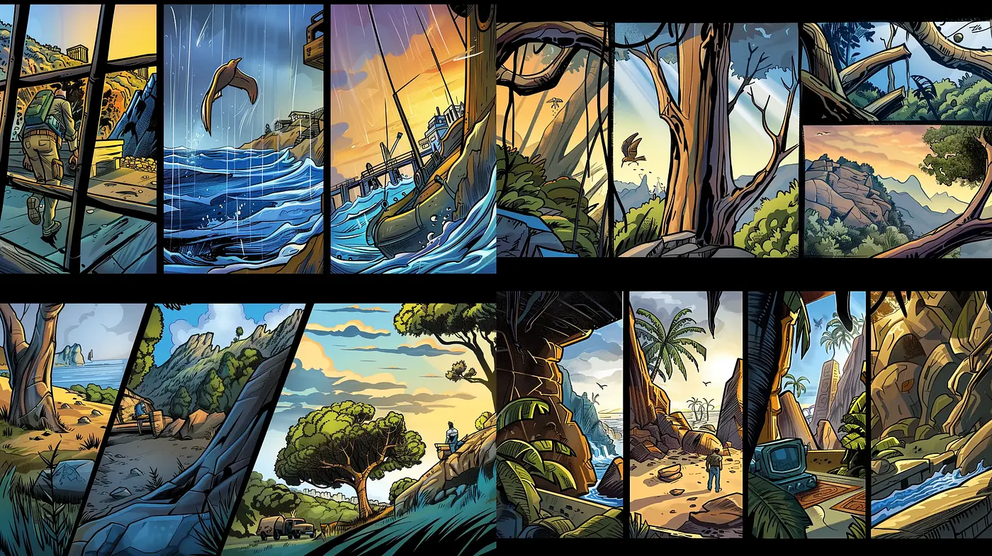 Stylized Nature Panoramas with Vibrant Comic Book Aesthetics - Midjourney sref style