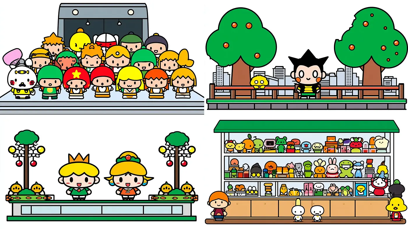 Playful and vibrant cartoonish style with a whimsical atmosphere - Midjourney sref style