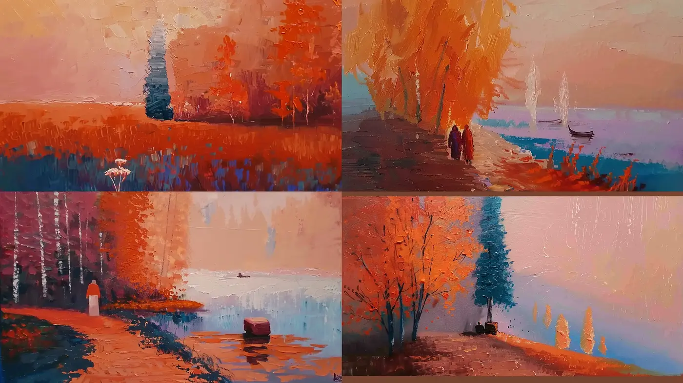 Warm Hues of Twilight: A Synthesis of Serenity and Nostalgia in Brushstroke - Midjourney sref style