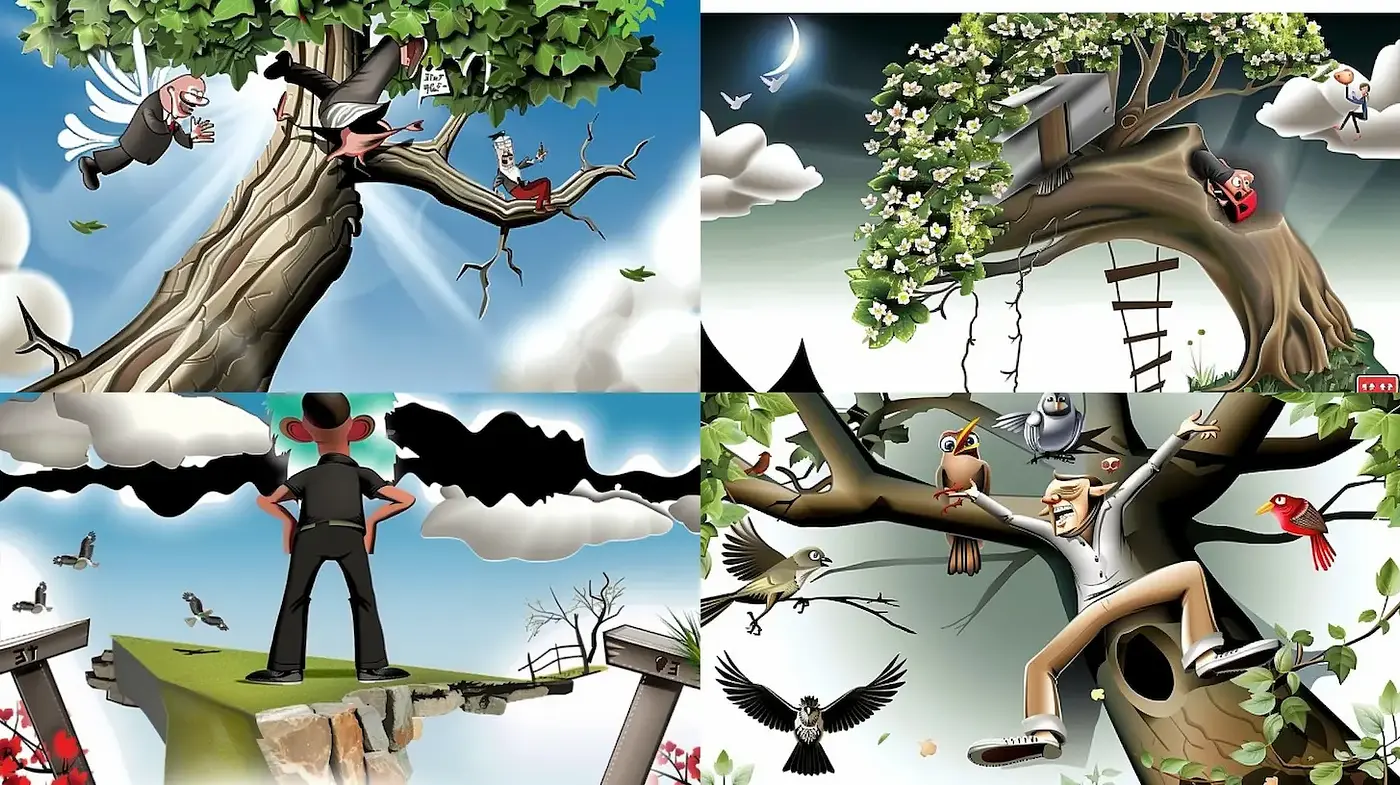 Surreal and whimsical cartoon landscape with exaggerated proportions - Midjourney sref style