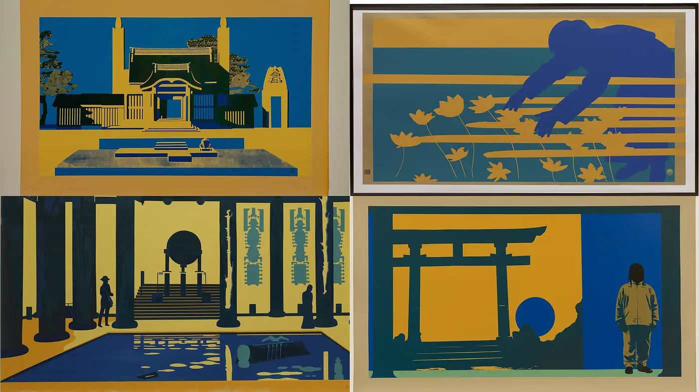 Contemporary Silhouette Art with a Harmonious Dual-Tone Elegance - Midjourney sref style